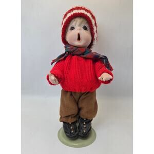 Vintage 1989 Porcelain Caroler Doll Christmas Figurine w Stand 9.5”